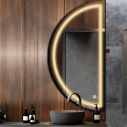 Crescent Moon LED Mirror | Touch Button | Warm White Light - Reyze Salono Series Model 1 - Right Side
