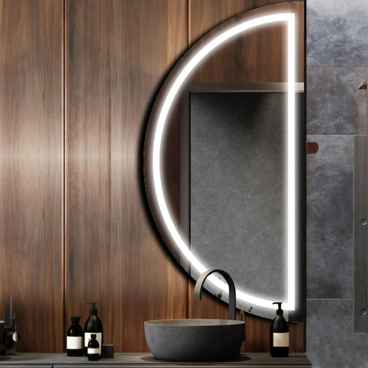 Crescent Moon LED Mirror | Wall Switch Control | Cool White Light - Reyze Salono Series Model 1 - Right Side