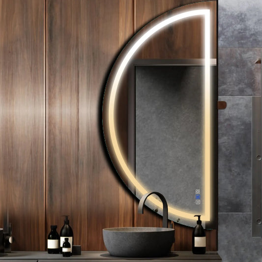Crescent Moon LED Mirror | Touch Buttons | Anti-Fog Function | Adjustable Color Temperature - Reyze Salono Series Model 1 - Right Side