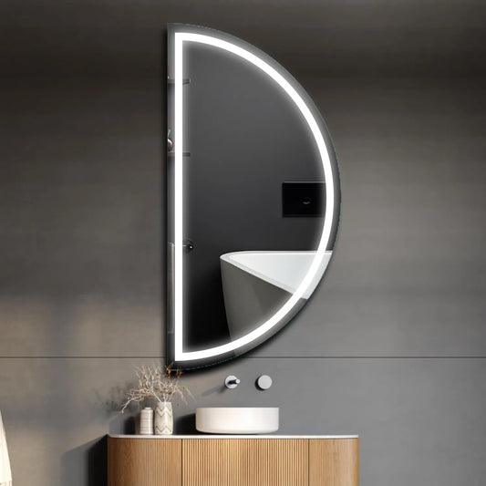 Crescent Moon LED Mirror | Wall Switch Control | Cool White Light - Reyze Salono Series Model 1 - Left Side