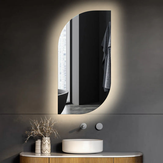 Semi-Oval 1 LED Mirror | Wall Switch Control | Neutral White Light - Reyze Ambient Series Model 1