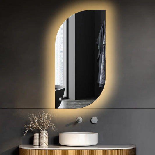 Semi-Oval 1 LED Mirror | Touch Button | Warm White Light - Reyze Ambient Series Model 1
