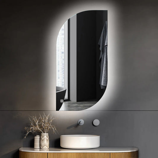 Semi-Oval 1 LED Mirror | Touch Button | Cool White Light - Reyze Ambient Series Model 1
