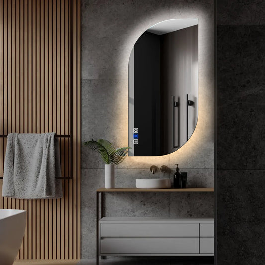 Semi-Oval 1 LED Mirror | Touch Buttons | Anti-Fog Function | Adjustable Color Temperature - Reyze Ambient Series Model 1