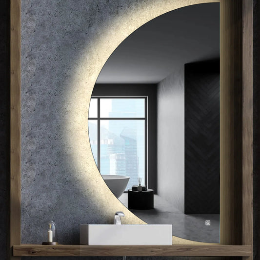 Crescent Moon LED Mirror | Touch Button | Neutral White Light - Reyze Ambient Series Model 1 - Right Side