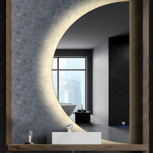 Crescent Moon LED Mirror | Touch Buttons | Anti-Fog Function | Neutral White Light - Reyze Ambient Series Model 1 - Right Side