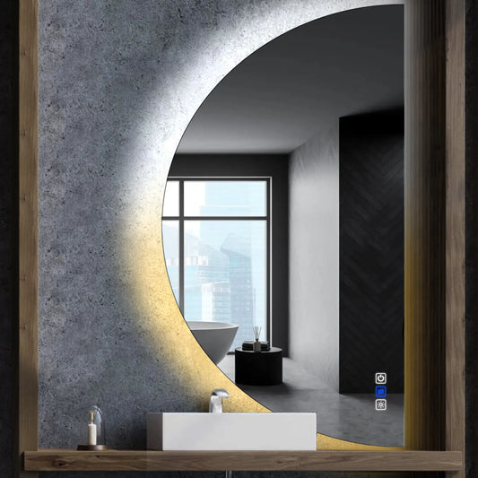 Crescent Moon LED Mirror | Touch Buttons | Anti-Fog Function | Adjustable Color Temperature - Reyze Ambient Series Model 1 - Right Side