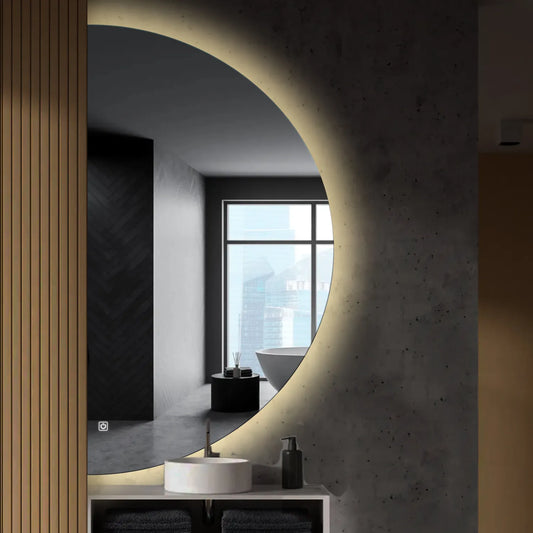 Crescent Moon LED Mirror | Touch Buttons | Anti-Fog Function | Neutral White Light - Reyze Ambient Series Model 1 - Left Side