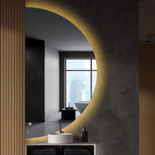 Crescent Moon LED Mirror | Touch Button | Warm White Light - Reyze Ambient Series Model 1 - Left Side