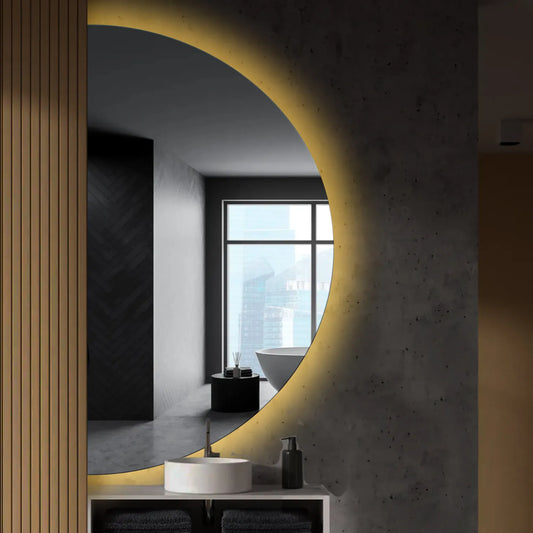 Crescent Moon LED Mirror | Wall Switch Control | Warm White Light - Reyze Ambient Series Model 1 - Left Side
