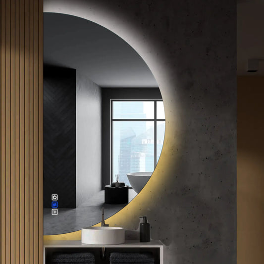 Crescent Moon LED Mirror | Touch Buttons | Anti-Fog Function | Adjustable Color Temperature - Reyze Ambient Series Model 1 - Left Side
