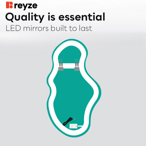 Irregular Horizontal LED Mirror | Touch Button | Cool White Light - Reyze Ambient Series Model 1 - Vertical