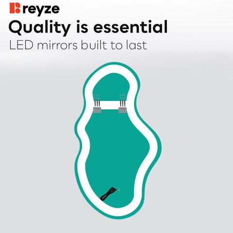 Irregular Horizontal LED Mirror | Wall Switch Control | Warm White Light - Reyze Ambient Series Model 1 - Vertical