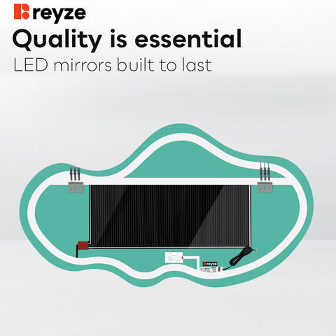 Irregular Horizontal LED Mirror | Touch Buttons | Anti-Fog Function | Warm White Light - Reyze Ambient Series Model 1 - Horizontal
