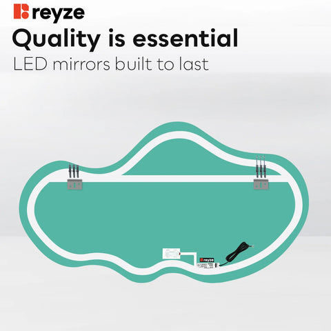 Irregular Horizontal LED Mirror | Touch Button | Cool White Light - Reyze Salono Series Model 1 - Horizontal