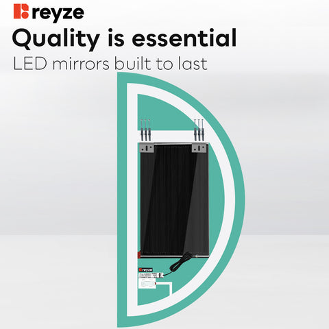 Crescent Moon LED Mirror | Touch Buttons | Anti-Fog Function | Neutral White Light - Reyze Ambient Series Model 1 - Right Side