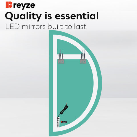 Crescent Moon LED Mirror | Wall Switch Control | Cool White Light - Reyze Ambient Series Model 1 - Right Side
