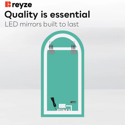 Semi-Oval 2 LED Mirror | Touch Button | Cool White Light - Reyze Salono Series Model 1