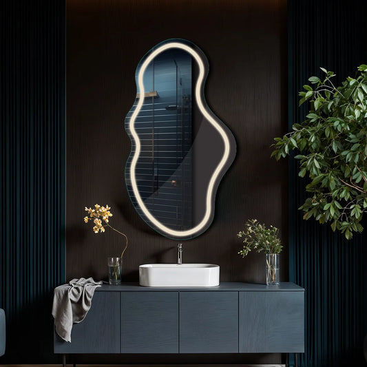 Irregular Horizontal LED Mirror | Wall Switch Control | Neutral White Light - Reyze Salono Series Model 1 - Vertical