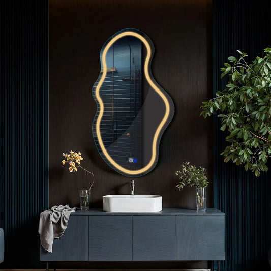 Irregular Horizontal LED Mirror | Touch Buttons | Anti-Fog Function | Warm White Light - Reyze Salono Series Model 1 - Vertical