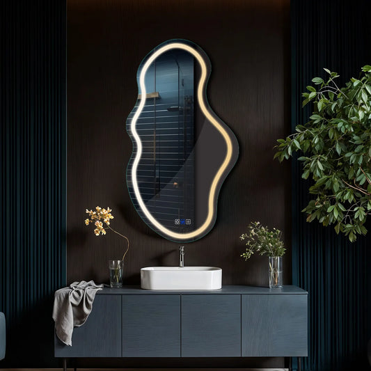 Irregular Horizontal LED Mirror | Touch Buttons | Anti-Fog Function | Adjustable Color Temperature - Reyze Salono Series Model 1 - Vertical