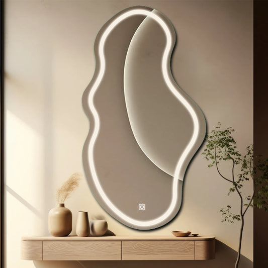 Irregular Horizontal LED Mirror | Touch Button | Neutral White Light - Reyze Salono Series Model 1 - Vertical