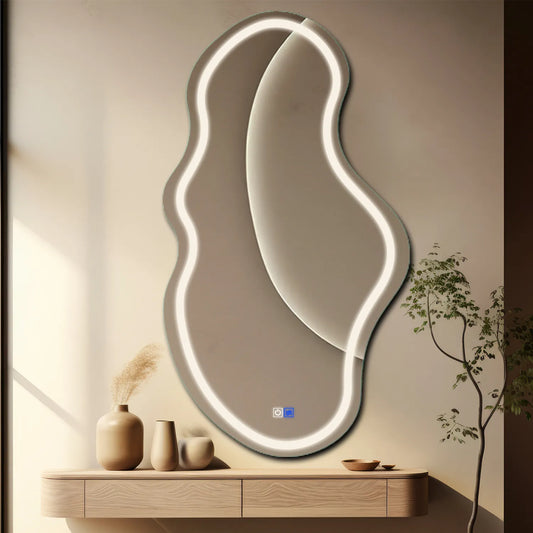 Irregular Horizontal LED Mirror | Touch Buttons | Anti-Fog Function | Neutral White Light - Reyze Salono Series Model 1 - Vertical