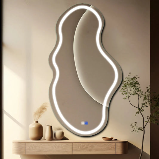 Irregular Horizontal LED Mirror | Touch Buttons | Anti-Fog Function | Cool White Light - Reyze Salono Series Model 1 - Vertical