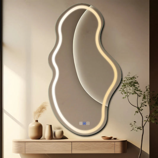 Irregular Horizontal LED Mirror | Touch Buttons | Anti-Fog Function | Adjustable Color Temperature - Reyze Salono Series Model 1 - Vertical