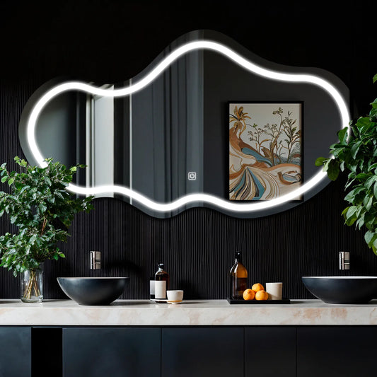 Irregular Horizontal LED Mirror | Touch Button | Cool White Light - Reyze Salono Series Model 1 - Horizontal