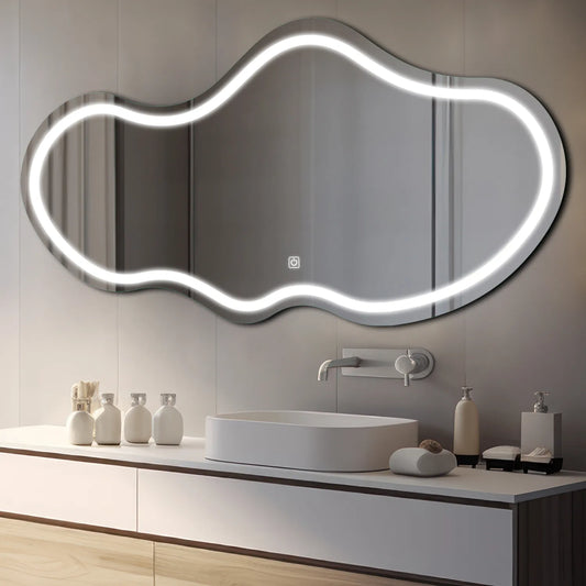 Irregular Horizontal LED Mirror | Touch Button | Cool White Light - Reyze Salono Series Model 1 - Horizontal
