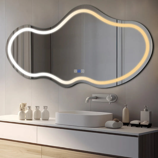 Irregular Horizontal LED Mirror | Touch Buttons | Anti-Fog Function | Adjustable Color Temperature - Reyze Salono Series Model 1