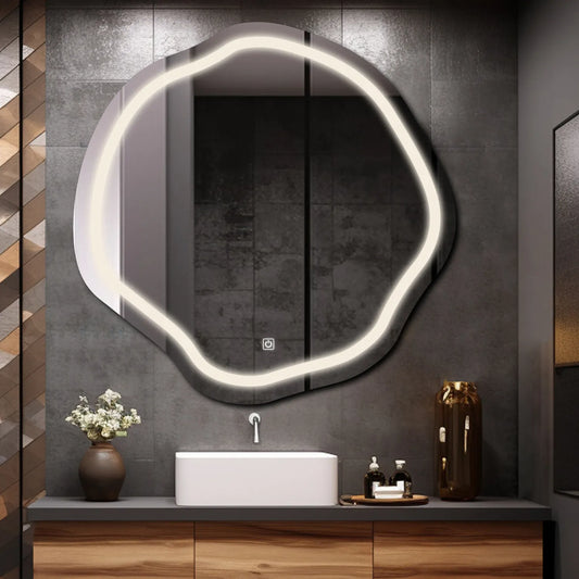 Irregular Oval LED Mirror | Touch Button | Neutral White Light - Reyze Salono Series Model 1