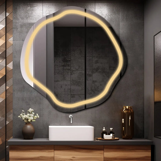 Irregular Oval LED Mirror | Wall Switch Control | Warm White Light - Reyze Salono Series Model 1