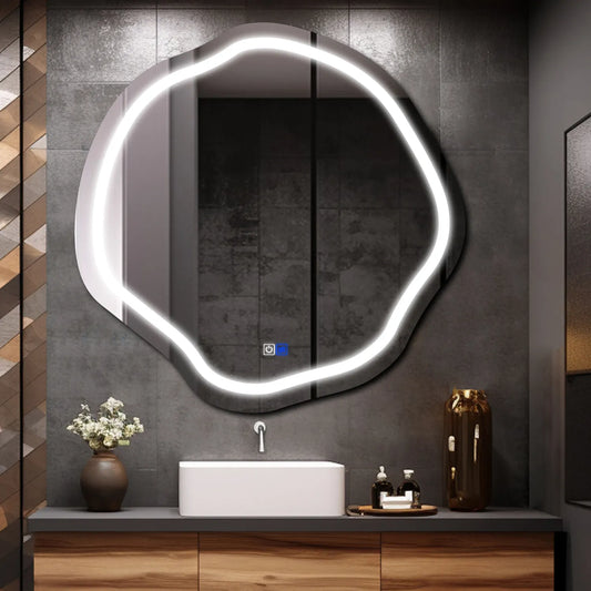 Irregular Oval LED Mirror | Touch Buttons | Anti-Fog Function | Cool White Light - Reyze Salono Series Model 1