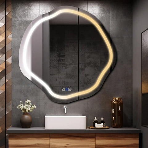 Irregular Oval LED Mirror | Touch Buttons | Anti-Fog Function | Adjustable Color Temperature - Reyze Salono Series Model 1