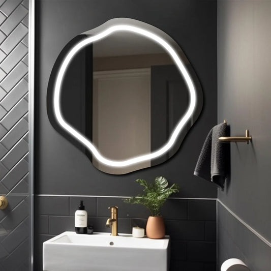 Irregular Oval LED Mirror | Wall Switch Control | Cool White Light - Reyze Salono Series Model 1