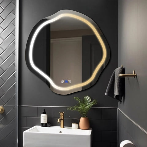 Irregular Oval LED Mirror | Touch Buttons | Anti-Fog Function | Adjustable Color Temperature - Reyze Salono Series Model 1