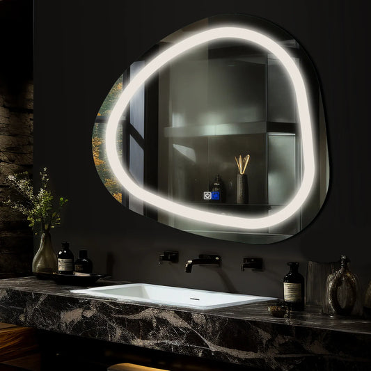Irregular LED Mirror | Touch Buttons | Anti-Fog Function | Neutral White Light - Reyze Salono Series Model 1