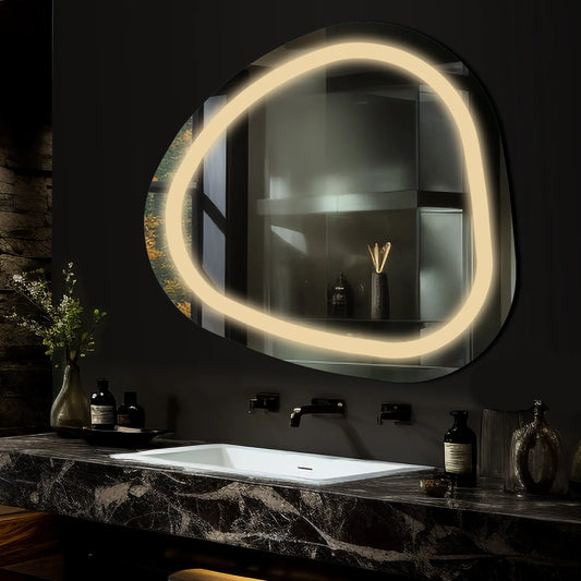 Irregular LED Mirror | Wall Switch Control | Warm White Light - Reyze Salono Series Model 1