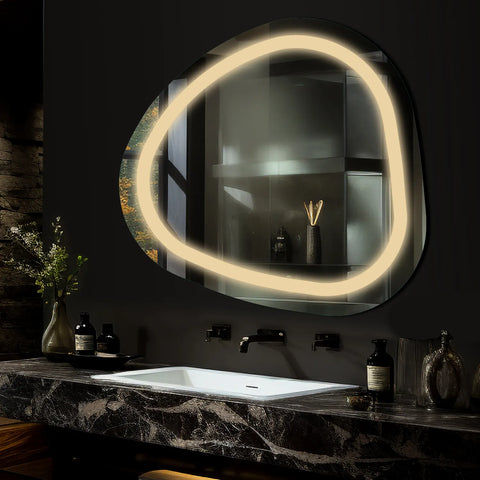 Irregular LED Mirror | Wall Switch Control | Warm White Light - Reyze Salono Series Model 1