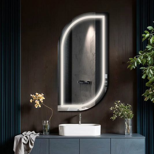 Semi-Oval 1 LED Mirror | Wall Switch Control | Neutral White Light - Reyze Salono Series Model 1