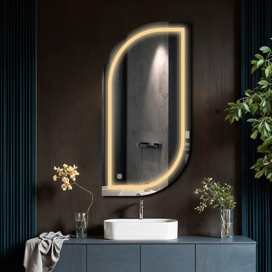 Semi-Oval 1 LED Mirror | Touch Button | Warm White Light - Reyze Salono Series Model 1