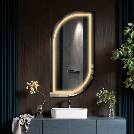 Semi-Oval 1 LED Mirror | Wall Switch Control | Warm White Light - Reyze Salono Series Model 1