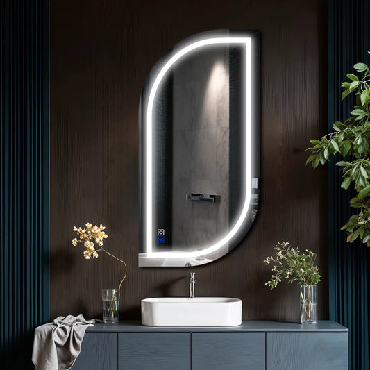 Semi-Oval 1 LED Mirror | Touch Buttons | Anti-Fog Function | Cool White Light - Reyze Salono Series Model 1