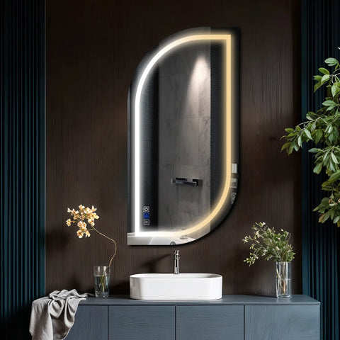 Semi-Oval 1 LED Mirror | Touch Buttons | Anti-Fog Function | Adjustable Color Temperature - Reyze Salono Series Model 1