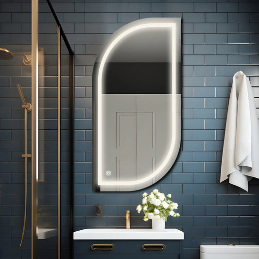 Semi-Oval 1 LED Mirror | Touch Button | Neutral White Light - Reyze Salono Series Model 1