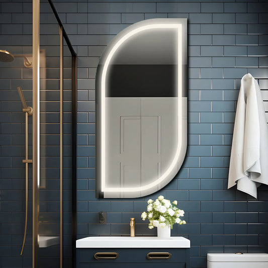 Semi-Oval 1 LED Mirror | Wall Switch Control | Neutral White Light - Reyze Salono Series Model 1