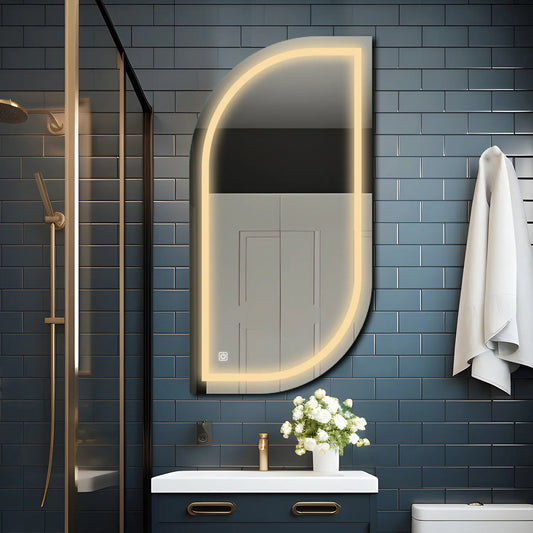 Semi-Oval 1 LED Mirror | Touch Button | Warm White Light - Reyze Salono Series Model 1