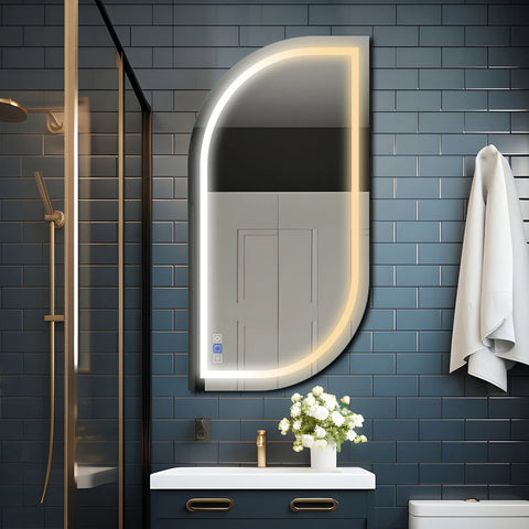 Semi-Oval 1 LED Mirror | Touch Buttons | Anti-Fog Function | Adjustable Color Temperature - Reyze Salono Series Model 1